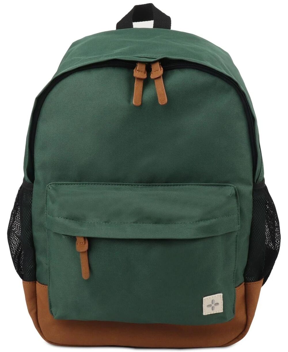 SUN + STONE Dark Green Backpack Canvas School Laptop Bookbag RILEY